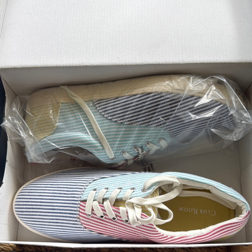 Striped Canvas Sneakers in Blue, Pink & Yellow